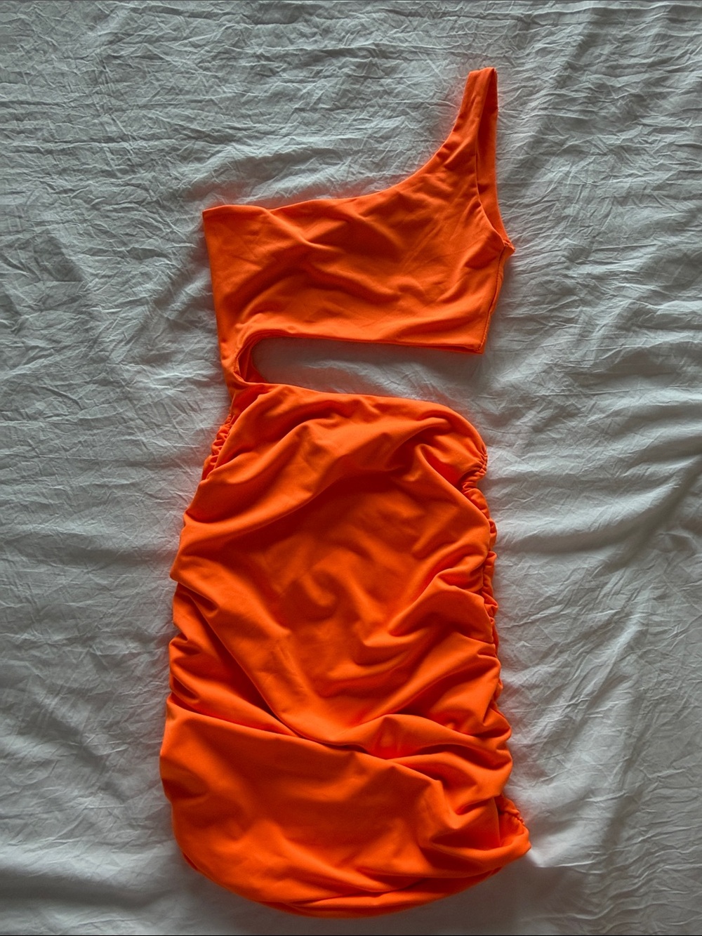 One-Shoulder Cutout Orange Bodycon Dress
